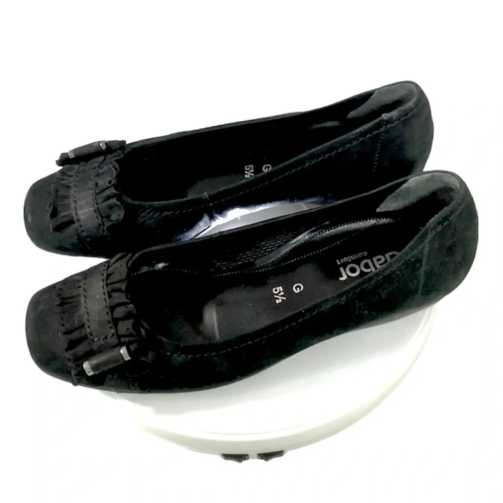 GABOR Flats Comfort Suede Easy Walking Square Toe Ruffle 7.5